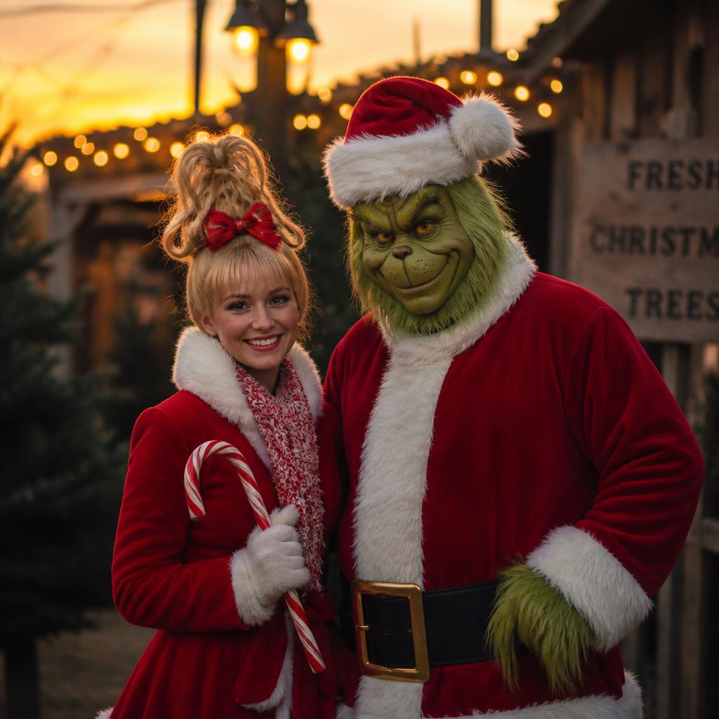 The Grinch and Cindy Lou Who greeting families