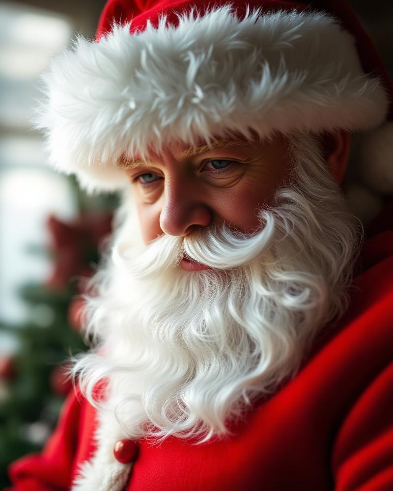 Santa Claus in a classic red suit with a white fur trim and beard
